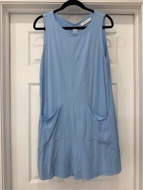 Amazon Light Blue Sleeveless Pocket Romper
